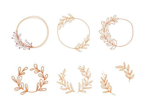 Leaf line floer wedding circle collection vector