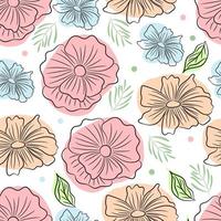 Seamless pattern vector line drawing of flowers