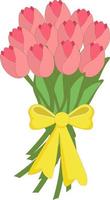 bouquet of pink tulips with a ribbon vector