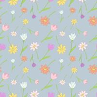 pattern of spring flowers on a blue-gray background vector