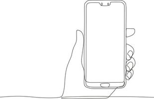 hand drawn continuous line with modern cell phone,vector illustration vector