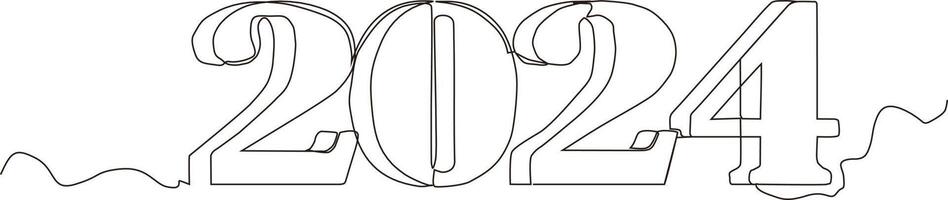 continuousline Happy New Year 2024 Design.vector illustration vector