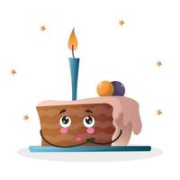 kawaii style birthday cake, kawaii cute cake, birthday cake with candles, holiday cake with candles, birthday cake, slice of holiday cake vector