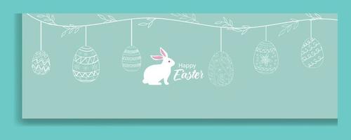 Easter Background with rabbit and easter eggs light green vector