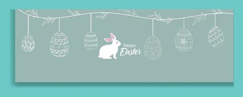 Easter Background with rabbit and easter eggs light green vector