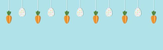 Easter background with a garland of carrots and eggs. Vector illustration.