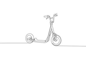 One single line drawing of kick scooter logo. Modern urban vehicle concept. Continuous line draw design vector illustration