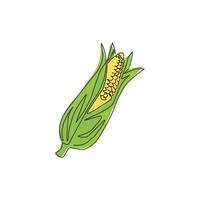 One single line drawing of whole healthy organic corn crop for farm logo identity. Fresh maize concept for starchy vegetable icon. Modern continuous line draw graphic design vector illustration