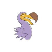 un dibujo de línea continua de una adorable cabeza de pájaro dodo para la identidad del logotipo. concepto de mascota animal extinto para el icono del museo zoológico. Gráfico moderno del ejemplo del vector del diseño del sorteo de una sola línea