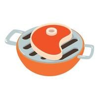 Grilled meat icon isometric vector. Large piece of meat on round barbeque grill vector