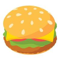 Cheeseburger icon isometric vector. Burger with beef patty cheese tomato lettuce vector