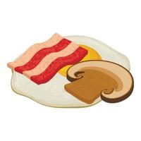 Breakfast food icon isometric vector. Fried egg champignon slice and bacon slice vector