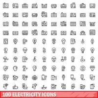 100 electricity icons set, outline style vector