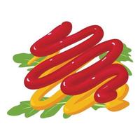 Spicy sauce icon isometric vector. Ketchup and mustard sauce stripe ruccola icon vector