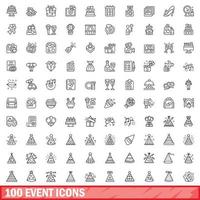 100 event icons set, outline style vector