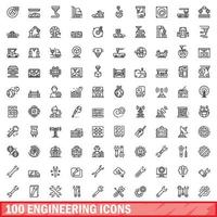 100 engineering icons set, outline style vector