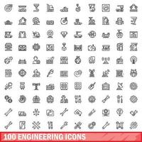 100 engineering icons set, outline style vector