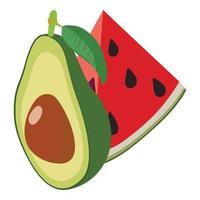 Healthy nutrition icon isometric vector. Green avocado half and watermelon piece vector