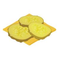 Cheeseburger ingredient icon isometric vector. Salty cucumber slice cheese slice vector