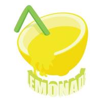 Lemonade icon isometric vector. Cold refreshing drink in lemon half with straw vector