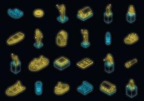 Flood icons set vector neon