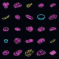 Meat icons set vector neon