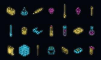 Wizard tools icons set vector neon