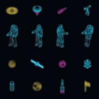 Astronaut icons set vector neon