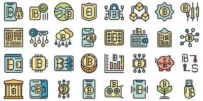 bitcoin billetera íconos conjunto vector plano