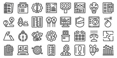 Failed startup icons set outline vector. Broken crash vector