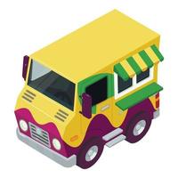 Food truck icon isometric vector. Traditional colorful street food truck icon vector