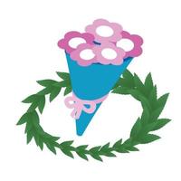 Winner bouquet icon isometric vector. Colorful flower bouquet and green wreath vector