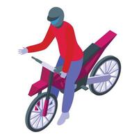 motor bicicleta icono isométrica vector. hombre jinete vector