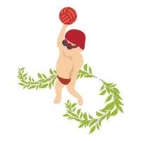 Water polo icon isometric vector. Water polo player throwing ball green branch vector
