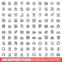 100 support icons set, outline style vector