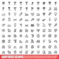 100 tree icons set, outline style vector