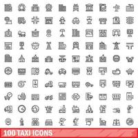 100 taxi icons set, outline style vector