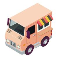 Street food icon isometric vector. Traditional retro pink street food truck icon vector