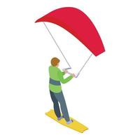 Boy kitesurfing icon isometric vector. Wind surf vector