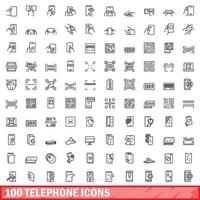 100 telephone icons set, outline style vector