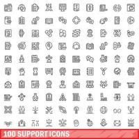 100 support icons set, outline style vector
