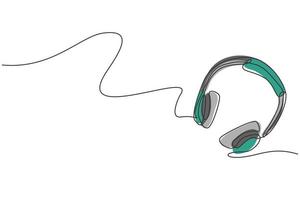 Single continuous line drawing of headphone from top view. Music recording equipment tools concept. Modern one line draw design graphic vector illustration