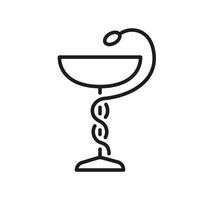 Bowl with Snake Pharmacy Line Symbol. Pharmaceutical or Medical Clinic Linear Pictogram. Drugstore, Hospital, Clinic Outline Emblem. Pharmacy Icon. Editable Stroke. Isolated Vector Illustration.