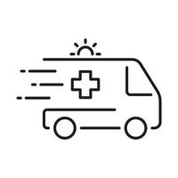 Ambulance Line Icon. Fast Emergency Car Linear Pictogram. Urgent Medical Help Outline Icon. Paramedic's Transport for First Aid Service Symbol. Editable Stroke. Isolated Vector Illustration.