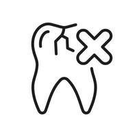 Cracked Tooth Line Icon. Broken Teeth Problem Linear Pictogram. Chipped Damaged Tooth. Oral Medicine. Dentistry Outline Symbol. Dental Treatment Sign. Editable Stroke. Isolated Vector Illustration.