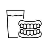 dentadura con vaso línea icono. falso diente lineal pictograma. dental artificial diente. odontología contorno símbolo. dental médico tratamiento signo. editable ataque. aislado vector ilustración.