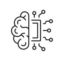 AI, Innovation Neuroscience Concept Outline Icon. Artificial Intelligence Line Icon. Human Brain and Network Chip Technology Linear Pictogram. Editable Stroke. Isolated Vector Illustration.