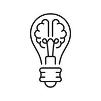 Human Brain in Lightbulb Creative Idea Concept Line Icon. Light Bulb Inspiration, Knowledge, Smart Solution Linear Symbol. Innovation Outline Sign. Editable Stroke. Isolated Vector Illustration.