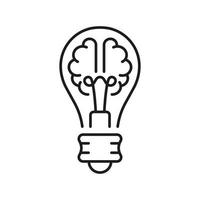 Human Brain in Lightbulb Creative Idea Concept Line Icon. Light Bulb Inspiration, Knowledge, Smart Solution Linear Symbol. Innovation Outline Sign. Editable Stroke. Isolated Vector Illustration.