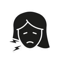 Woman with Dental Pain Glyph Pictogram. Teeth Ache, Mouth Cavity Medical Problem Silhouette Icon. Female with Toothache Symbol. Oral Disease. Dentist's Treatment Sign. Isolated Vector Illustration.